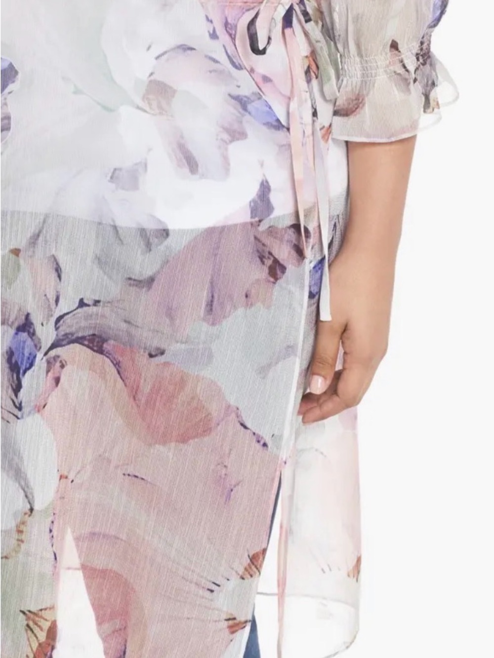 Vince Camuto Pastel Sheer Floral Duster Sz M in Pink, Lavender and Cream - Picture 4 of 7